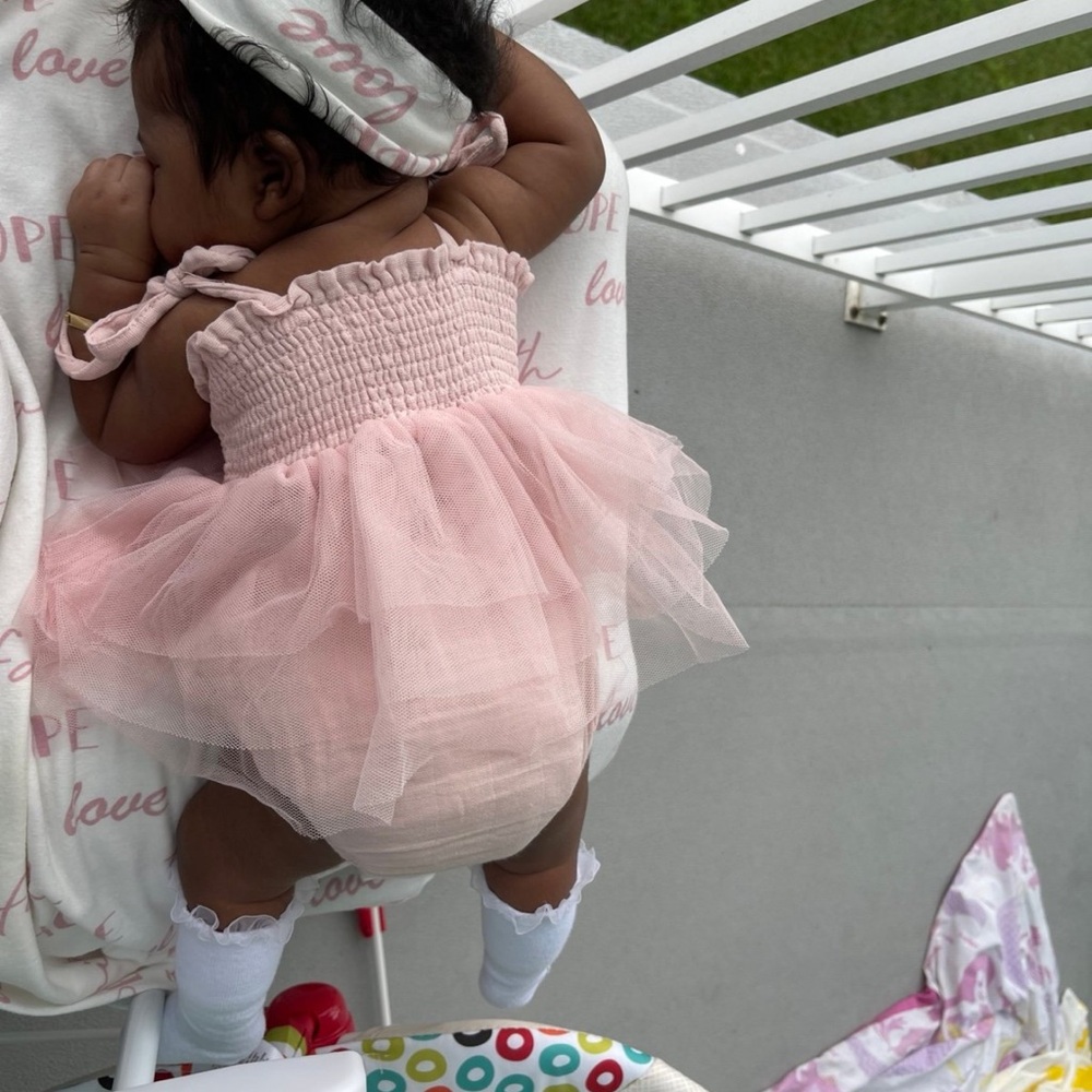 Pink Tulle Baby Headband and Dress Set